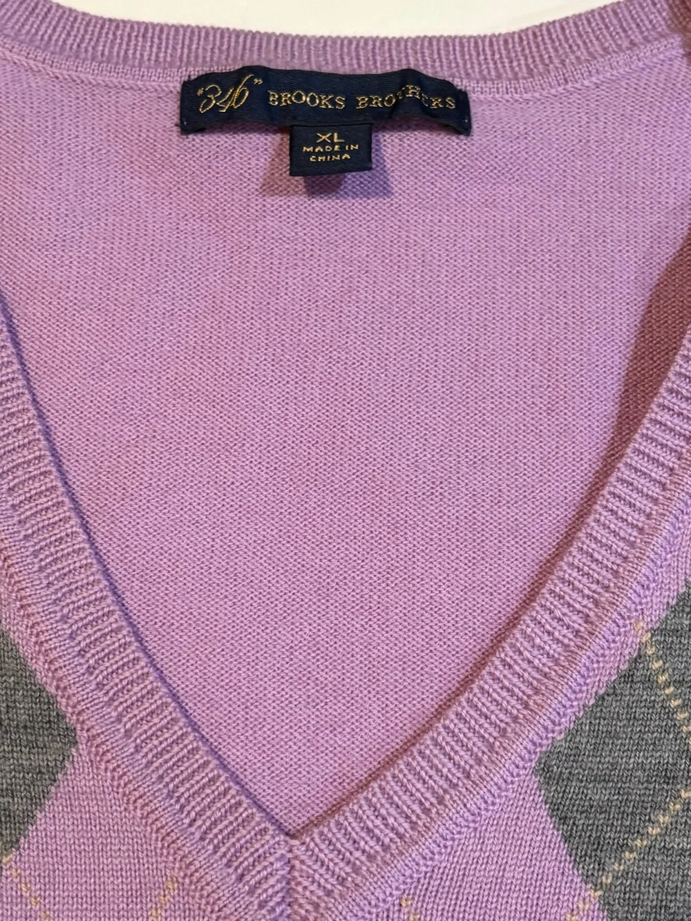 Brooks Brothers 100% Merino Wool Argyle Sweater Vest Men’s XL Purple Gray